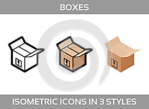 Simple Set ofÂ Isometric packaging boxes Vector 3DÂ Icons. Color isometric icons in three styles. Cardboard boxes